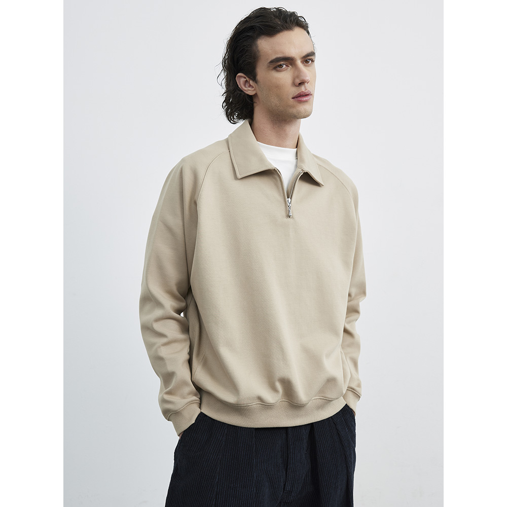 Burcs 恒温保暖双面布POLO领卫衣男秋冬新款高级感复古拉链款插肩