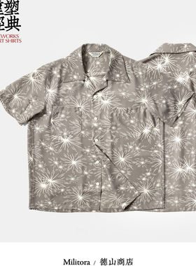 Militora220美式复古烟花印花古巴领夏威夷沙滩度假风aloha花衬衫