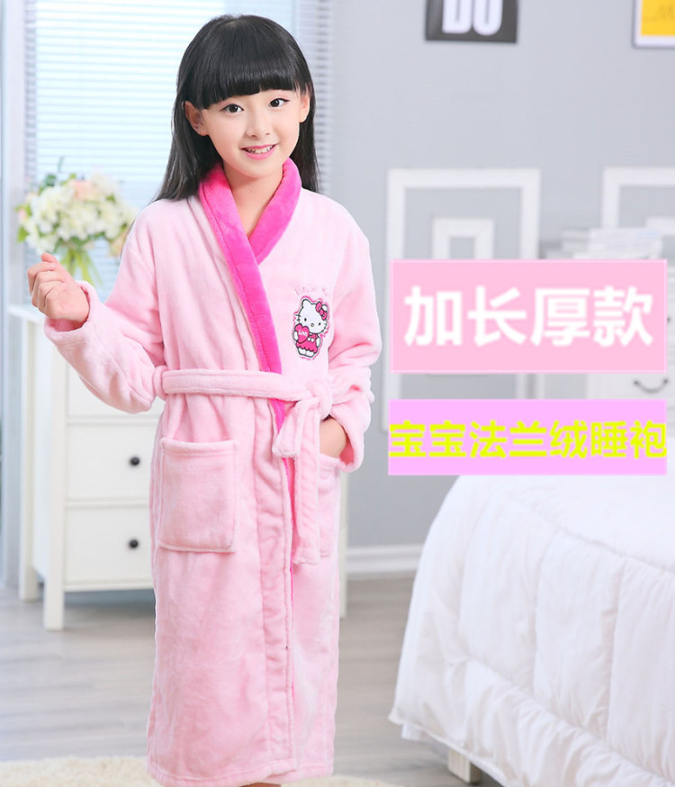 秋冬新款儿童珊瑚绒浴袍中大男女童法兰绒加厚睡袍宝宝睡衣家居服