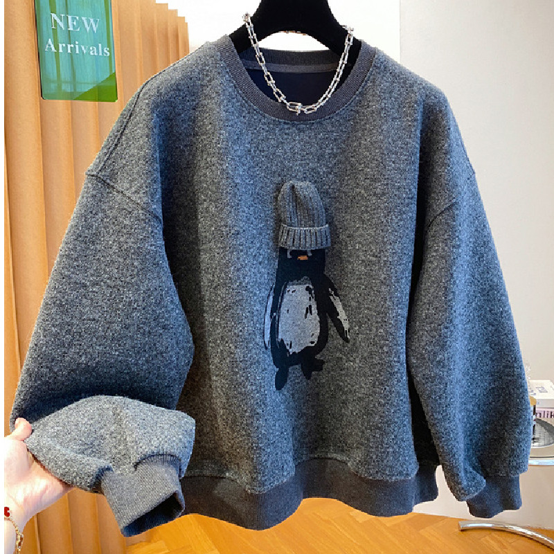 胖mm200斤大码秋冬韩系灰色加绒加厚卡通印花卫衣女宽松遮肉上衣,女装/女士精品,卫衣/绒衫,淘宝优惠券,粉丝福利购,淘宝优惠卷