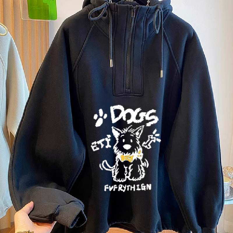 胖妹妹200斤大码超火小众流行半拉链连帽卫衣女秋冬加绒外套上衣