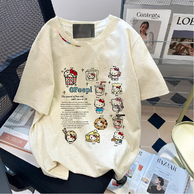 胖mm240斤大码日系慵懒松弛感HelloKitty可爱印花短袖T恤女上衣夏