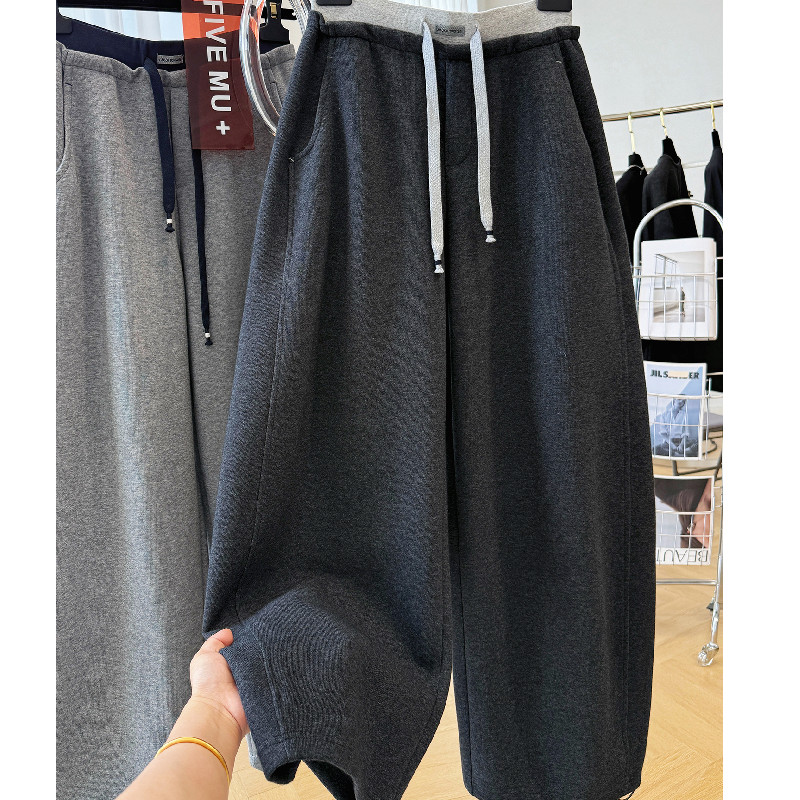 欧洲站大码240斤刺绣松紧腰卫裤女春秋季冬季高腰直筒阔腿弯刀裤,女装/女士精品,卫裤,淘宝优惠券,粉丝福利购,淘宝优惠卷