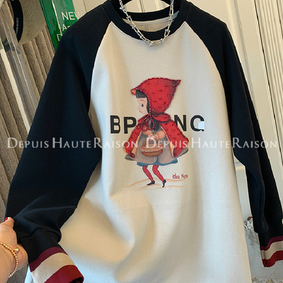 欧洲站200斤大码重工烫钻长袖t恤女秋冬宽松显瘦中长款胖mm上衣潮