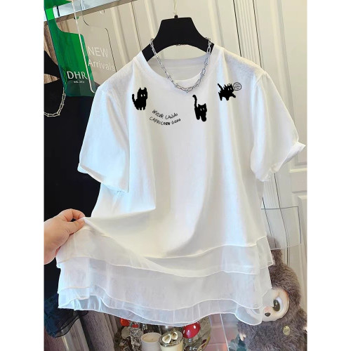 特大码300斤网纱拼接短袖T恤