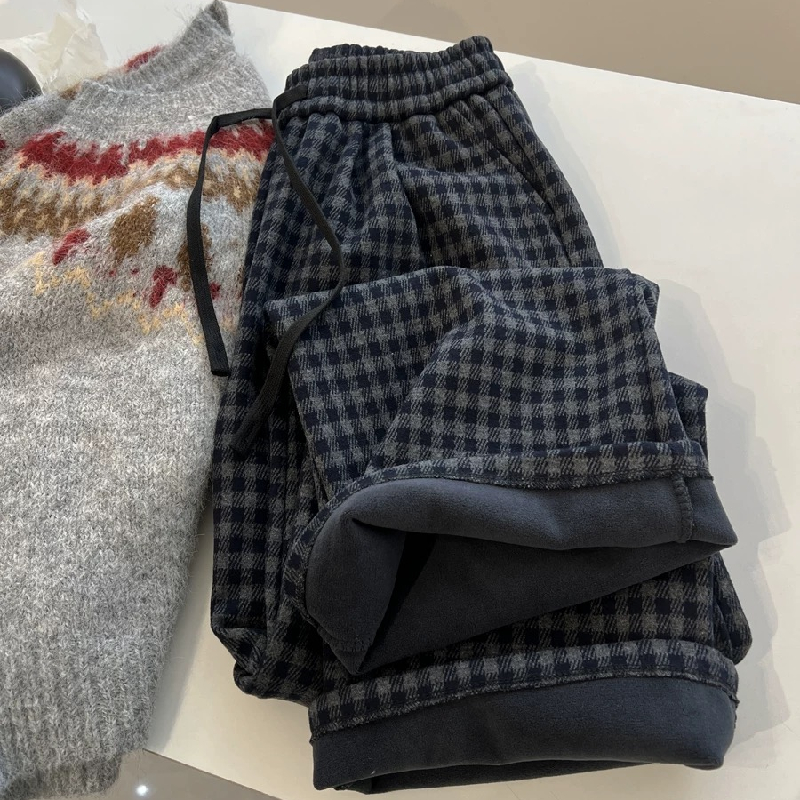 特大码300斤格子休闲阔腿长裤女