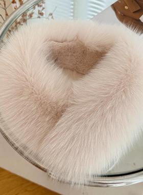 新款纯色狐狸毛围巾獭兔毛内衬女冬季百搭双面毛皮草围脖真毛领子