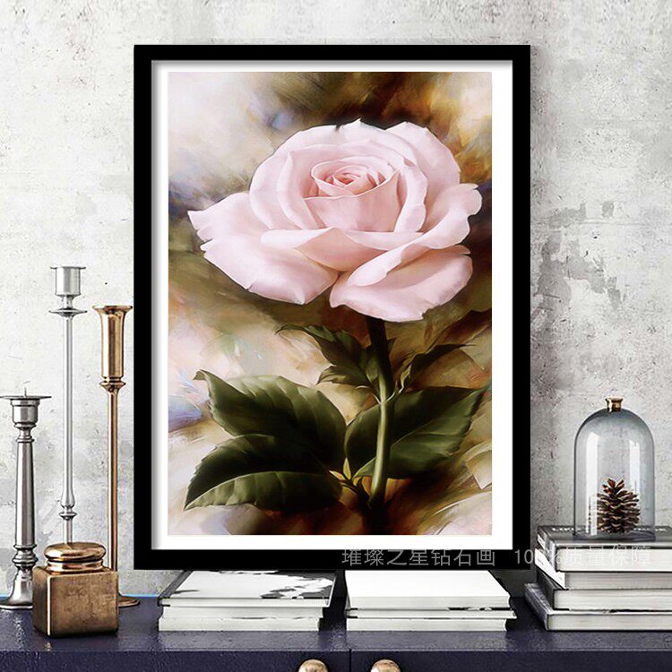 2025新款5d点贴钻十字绣粉玫瑰花满钻卧室小幅客厅简约花卉钻石画