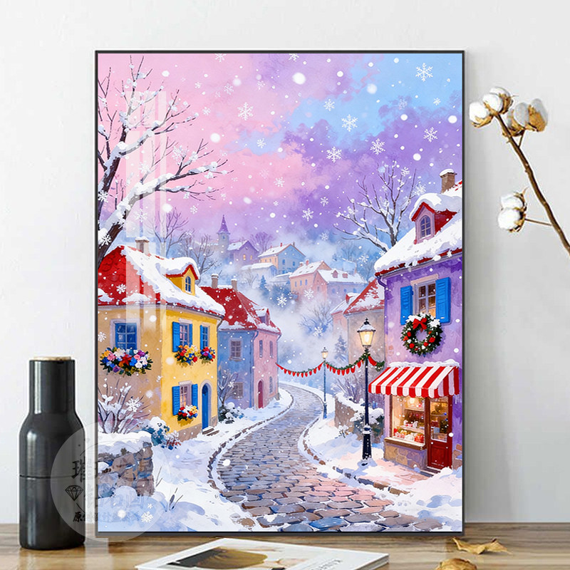 钻石绣冬季雪景小镇风景画手工DIY满钻画客厅卧室十字绣卡通小画,居家布艺,钻石绣,淘宝优惠券,粉丝福利购,淘宝优惠卷