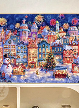 圣诞雪人烟花满钻石画新款手工