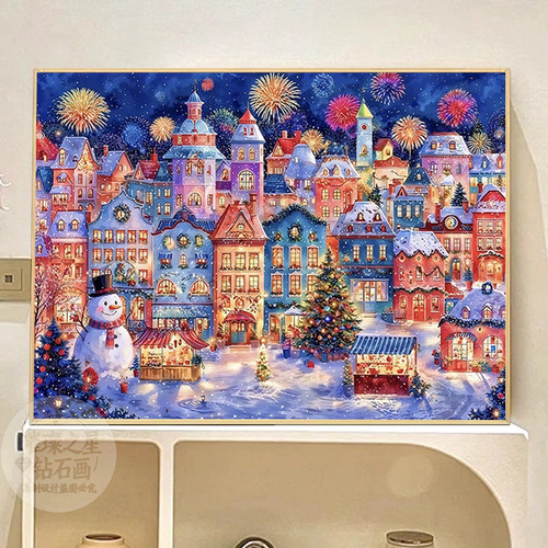 圣诞雪人烟花满钻石画新款手工