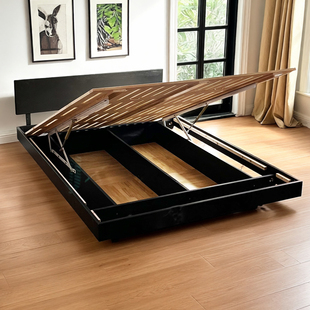 1米35超薄矮床头白蜡木1米8黑色1米5悬浮岛带储物空间1米2实木床