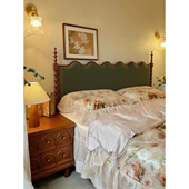 法式 复古白蜡木双人1米8中古风主卧软包高靠背涟漪波浪1米5实木床