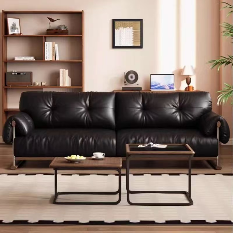 适也家居意式极简中古风真皮沙发