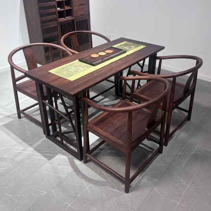 1.2新中式乌金木茶台1米4实木茶桌书桌餐桌一体大板干泡台家用