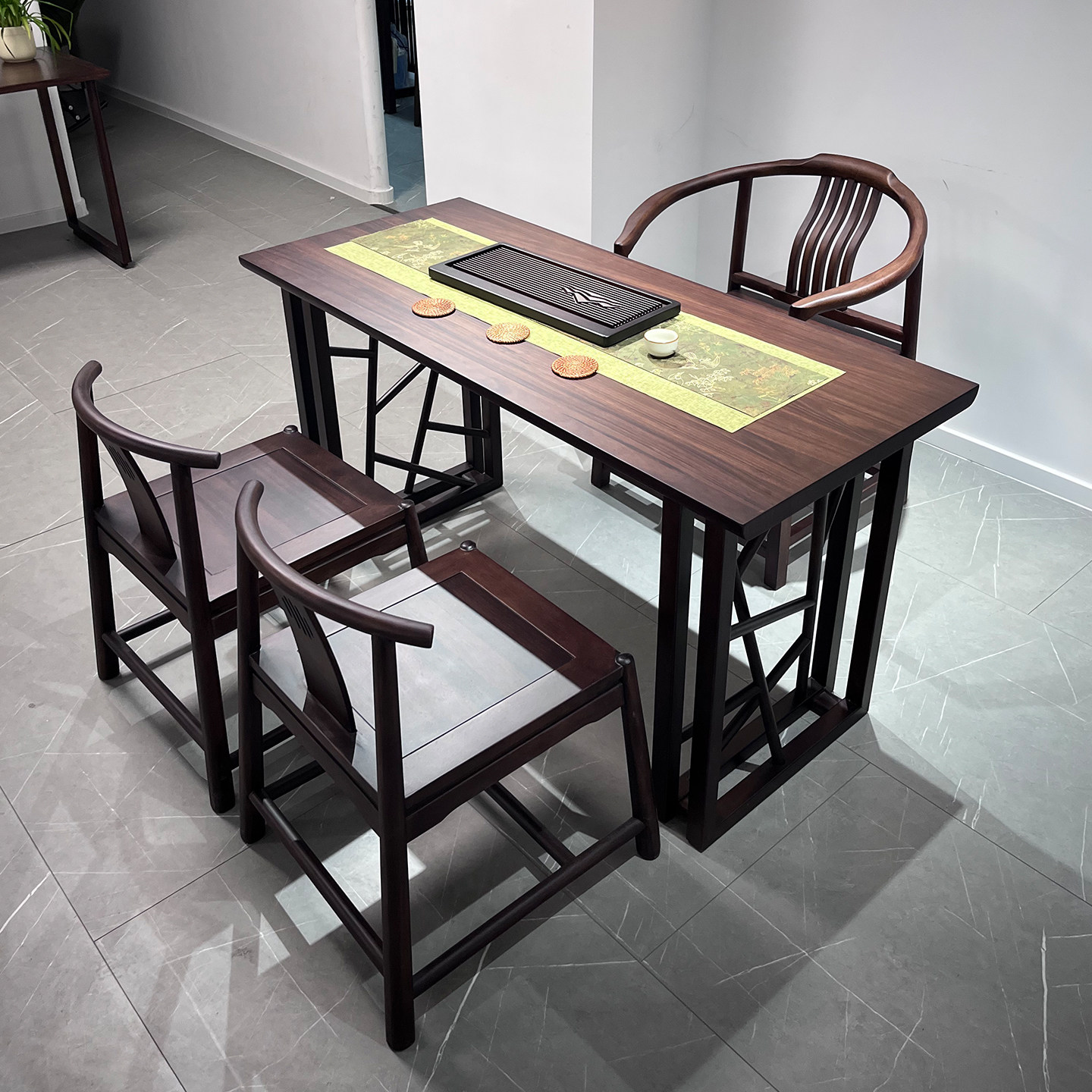 1米4乌金木老板办公桌带干泡茶台一体式2026新款高端新中式小型