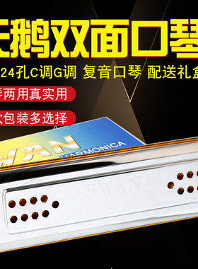 天鹅口琴24孔C调G调双面复音口琴初学成人自学练习演奏双调口吹琴