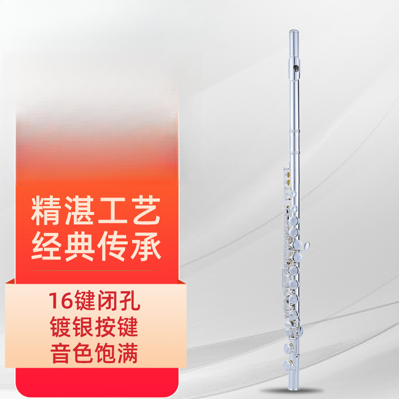 16闭孔长笛管乐白铜按键E键分割C调镀银初学演奏成人学生推荐