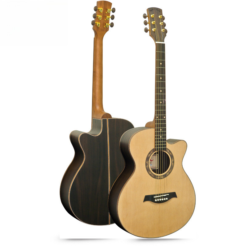 吉他 40寸木吉他高档缺角云杉玫瑰木民谣吉它送背包全套配件