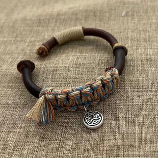 中式西藏鸡血藤编织手环手工情侣复古藏式手绳国风手镯开口民族