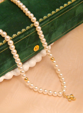 气质法式复古仿施华洛珍珠项链小众古风锁骨链时尚轻奢百搭颈链女