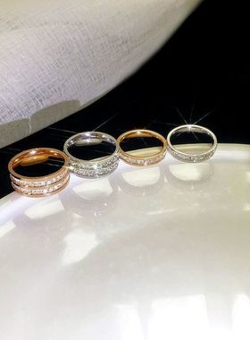 钛钢玫瑰金食指情侣戒环女