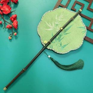 古风绿竹腰扇汉服团扇中国风长柄流苏可卷曲折扇古典便捷挂腰扇子