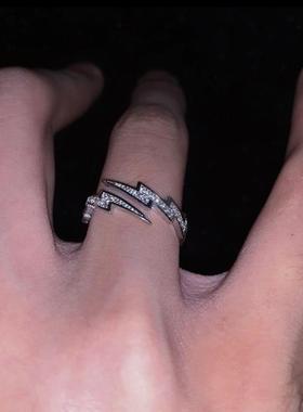 闪电银饰嘻哈戒指银色开口调节小众设计闺蜜女友礼物潮流情侣新款