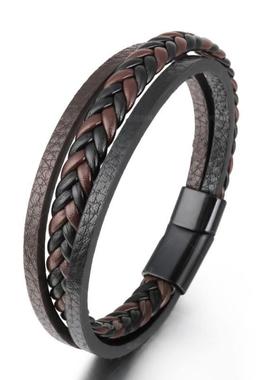 个性新款复古牛皮手链多层合金编织皮革手环手镯 男士手饰