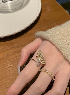 法式超仙立体蝴蝶珍珠锆石