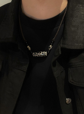 民族风玛瑙陶瓷天珠男生项链编织松紧绳手链女小众设计嘻哈毛衣链