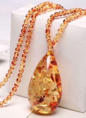 爆款精品花珀随行水滴吊坠