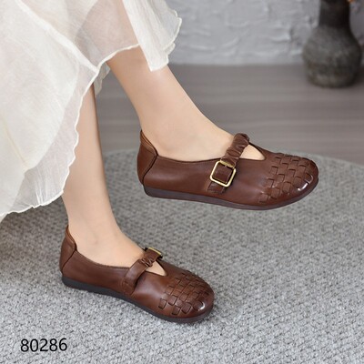 复古手工编织平底牛津底女鞋