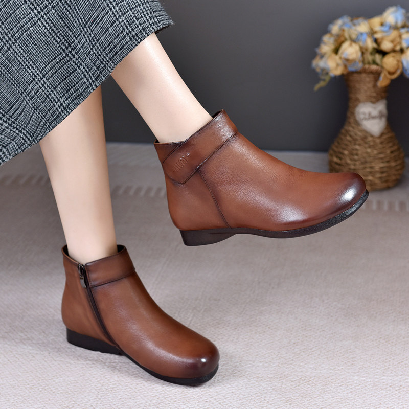 39257牛皮牛筋防滑软底软面复古平底侧拉链矮短靴子,女鞋,马丁靴,淘宝优惠券,粉丝福利购,淘宝优惠卷