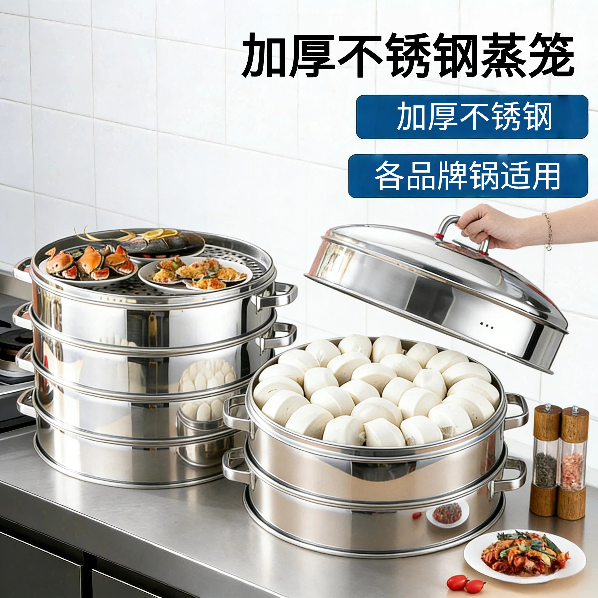 不锈钢蒸笼商用加深加厚孔形蒸包子家用柴火灶蒸屉无磁全钢大蒸笼