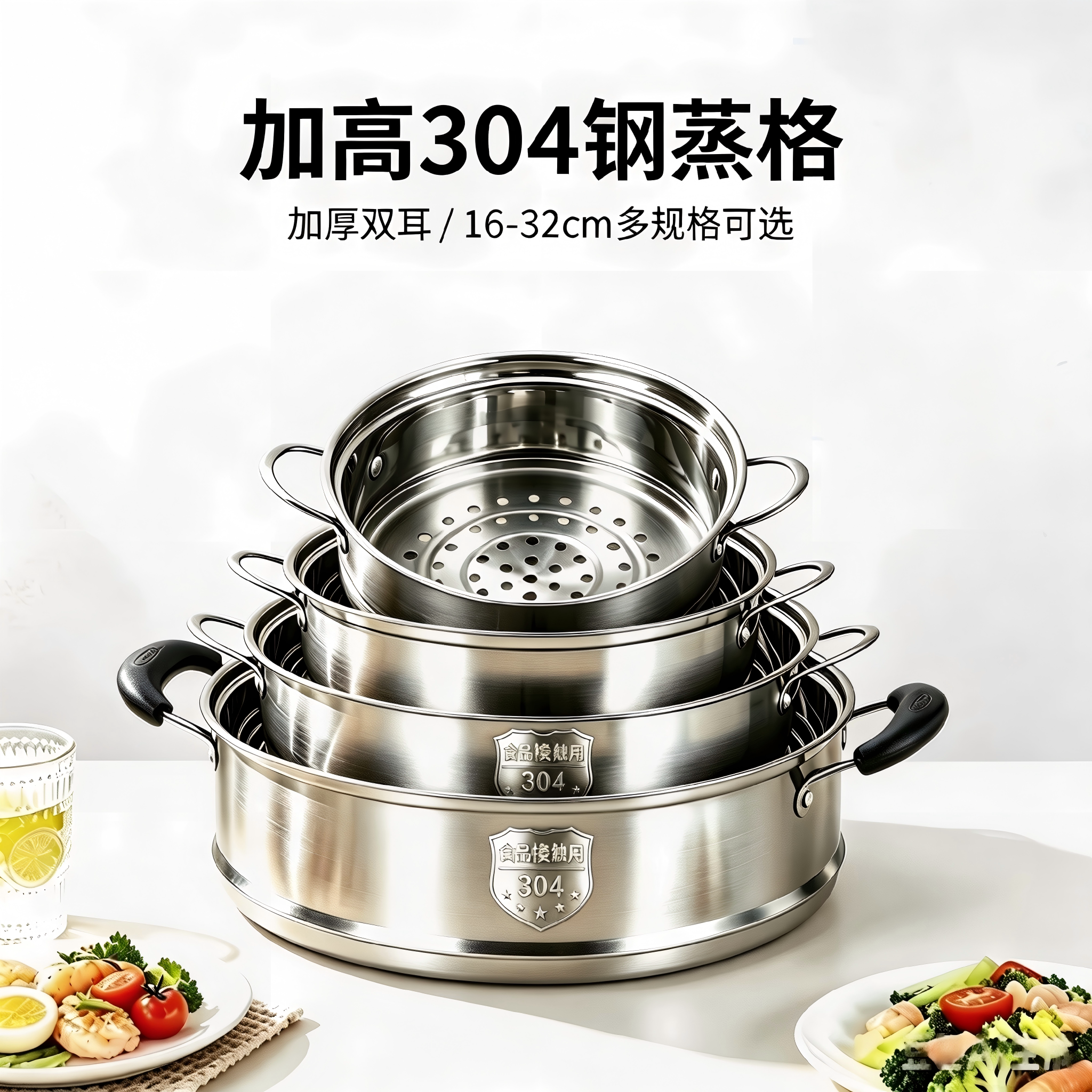 加高304不锈钢蒸格电饭煲蒸笼新款隔热蒸屉家用蒸鱼通用深厚 - 实物图