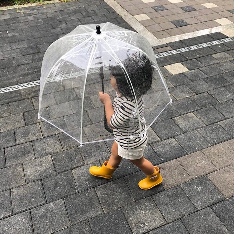 拱形波点透明卡通开关儿童伞