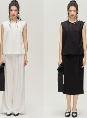 YIJIANGLAN24春夏新款新中式新款马夹甲醋酸提花盘扣YJL24C8555