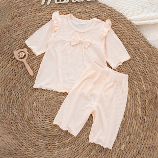 婴幼儿夏季莫代尔分体衣服气质公主女宝宝薄七分袖睡衣空调服套装