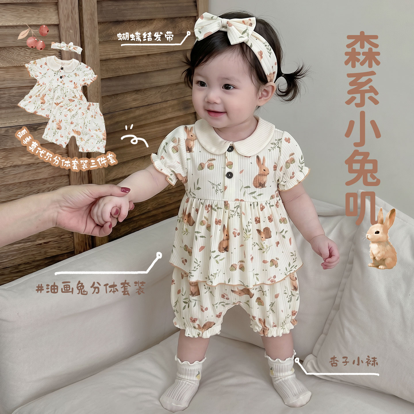 婴儿夏日薄衣服莫代尔女宝宝分体图片