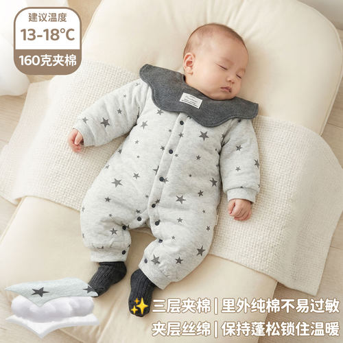 新生婴儿秋冬款夹棉连体衣