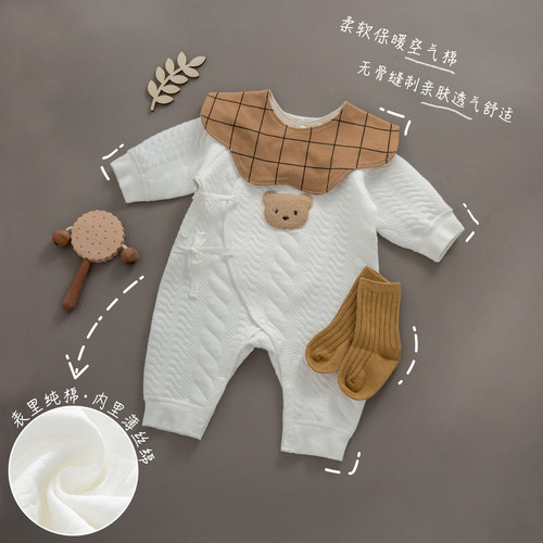 新生儿春款夹棉连体衣服空气棉