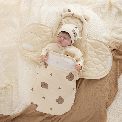 韩式小熊冬天加厚纯棉防惊跳睡袋