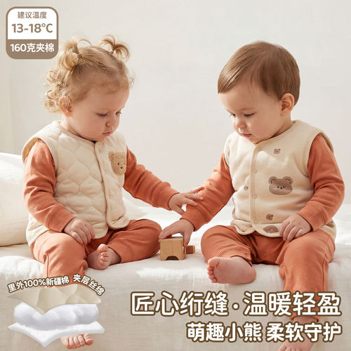 韩系可爱小熊纯棉秋冬保暖小马甲