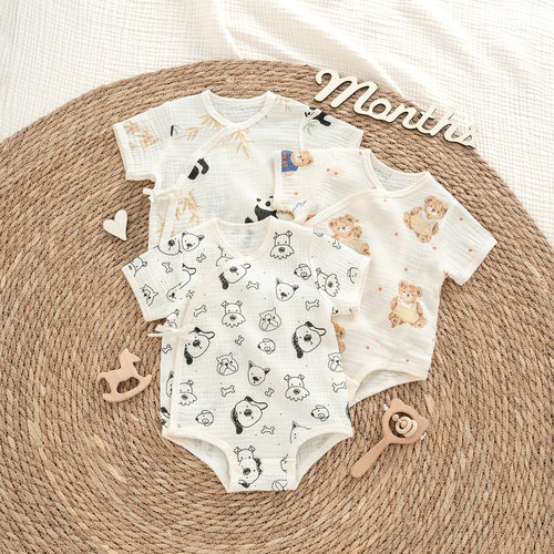 新生婴儿夏季薄款纱布包屁衣