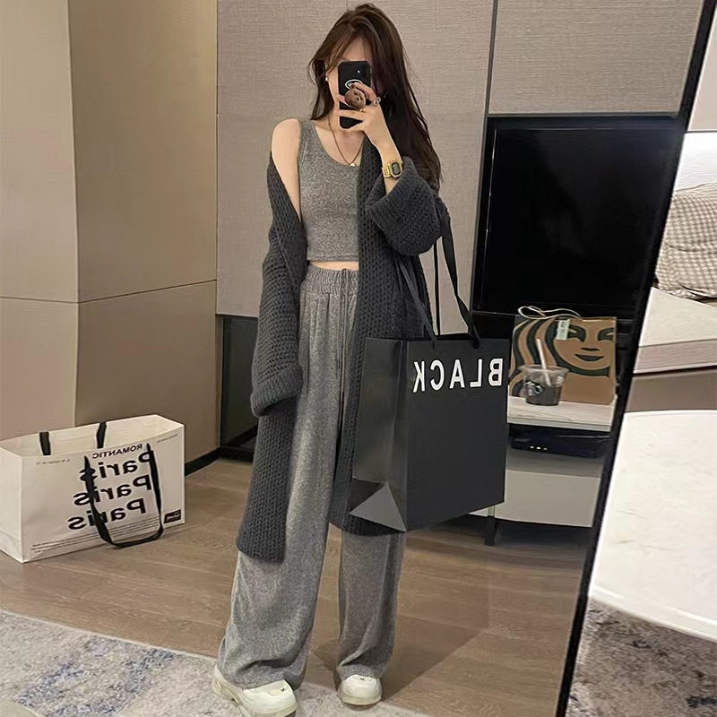 大码胖妹妹设计感外穿加厚中长款针织开衫毛衣女秋冬宽松外套