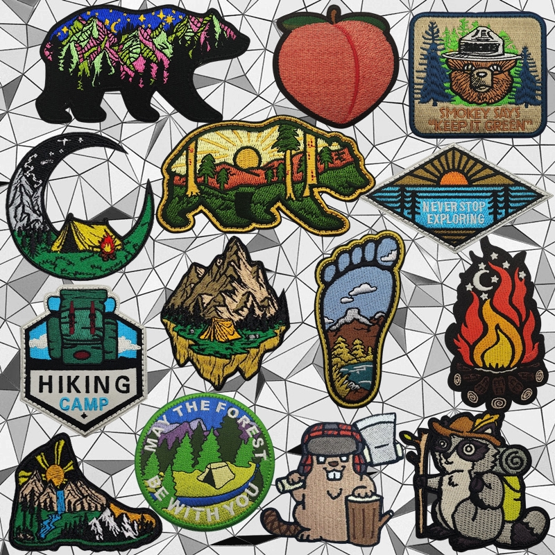 旅行风景徽章星空野营刺绣魔术贴臂章篝火帐篷士气章背包装饰布贴