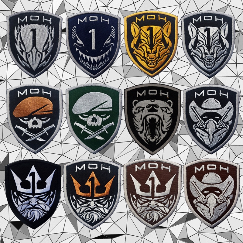 荣誉勋章盾型刺绣魔术贴徽章国王臂章双枪牛仔战术背心背包士气章