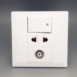 一开二孔电视插座 一位单联单开双控带2孔有线闭路TV开关面板86型