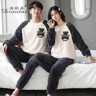 2025新款 2套价情侣睡衣冬季 加绒加厚珊瑚绒法兰绒卡通男女士冬款